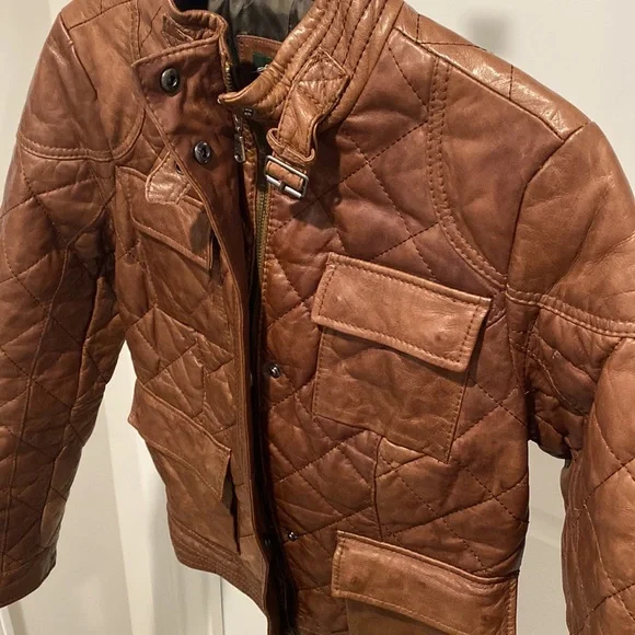 Eddie Bauer Brown Quilted Leather Jacket - Picture 7 of 17